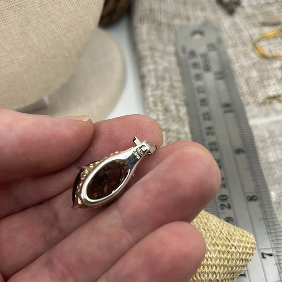 🖤 Silver and Gold Vintage Smoky Quartz Pendant Necklace 16" - Picture 13 of 15